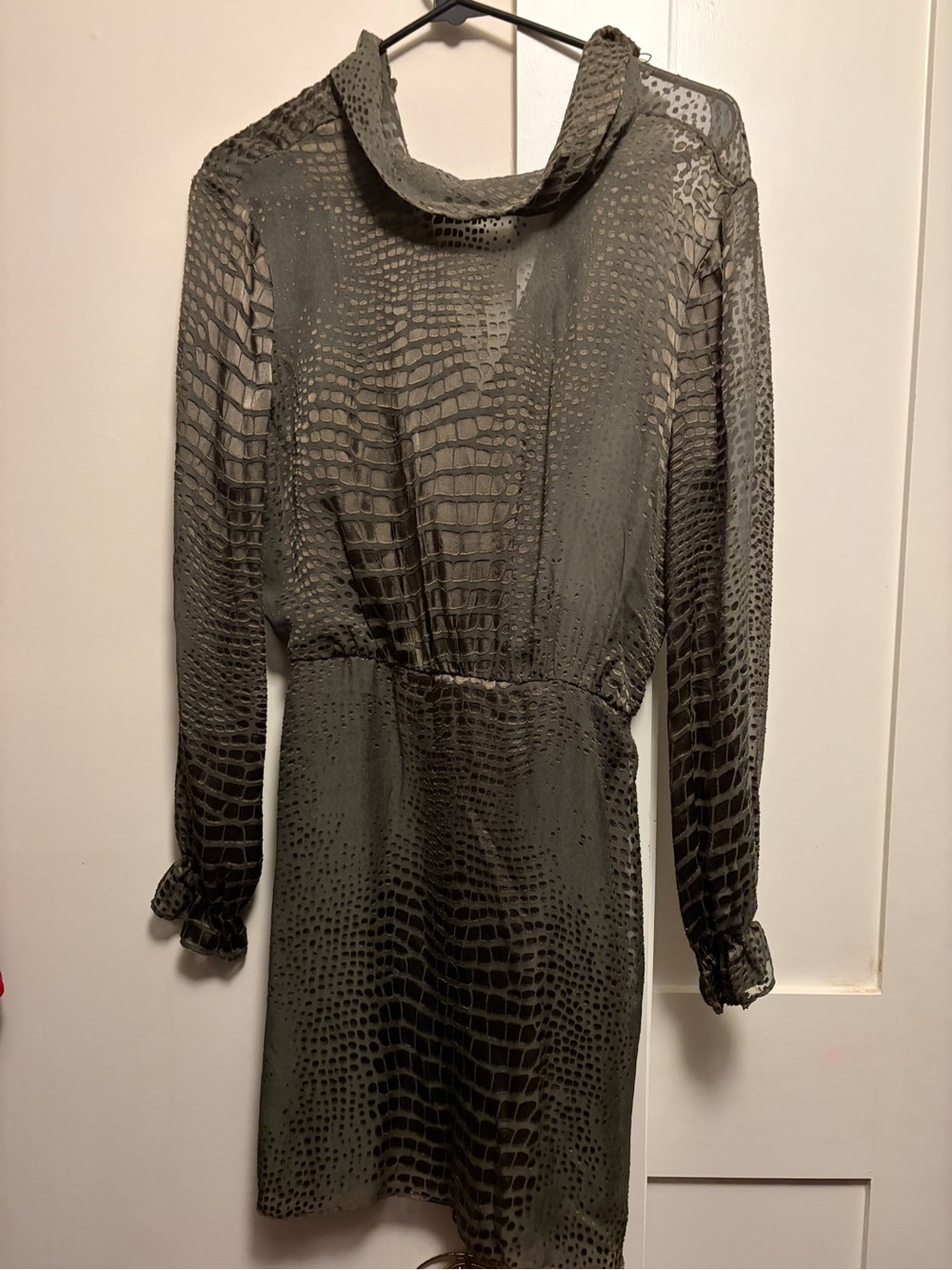 Reiss Olive Green Long Sleeve Printed Dress